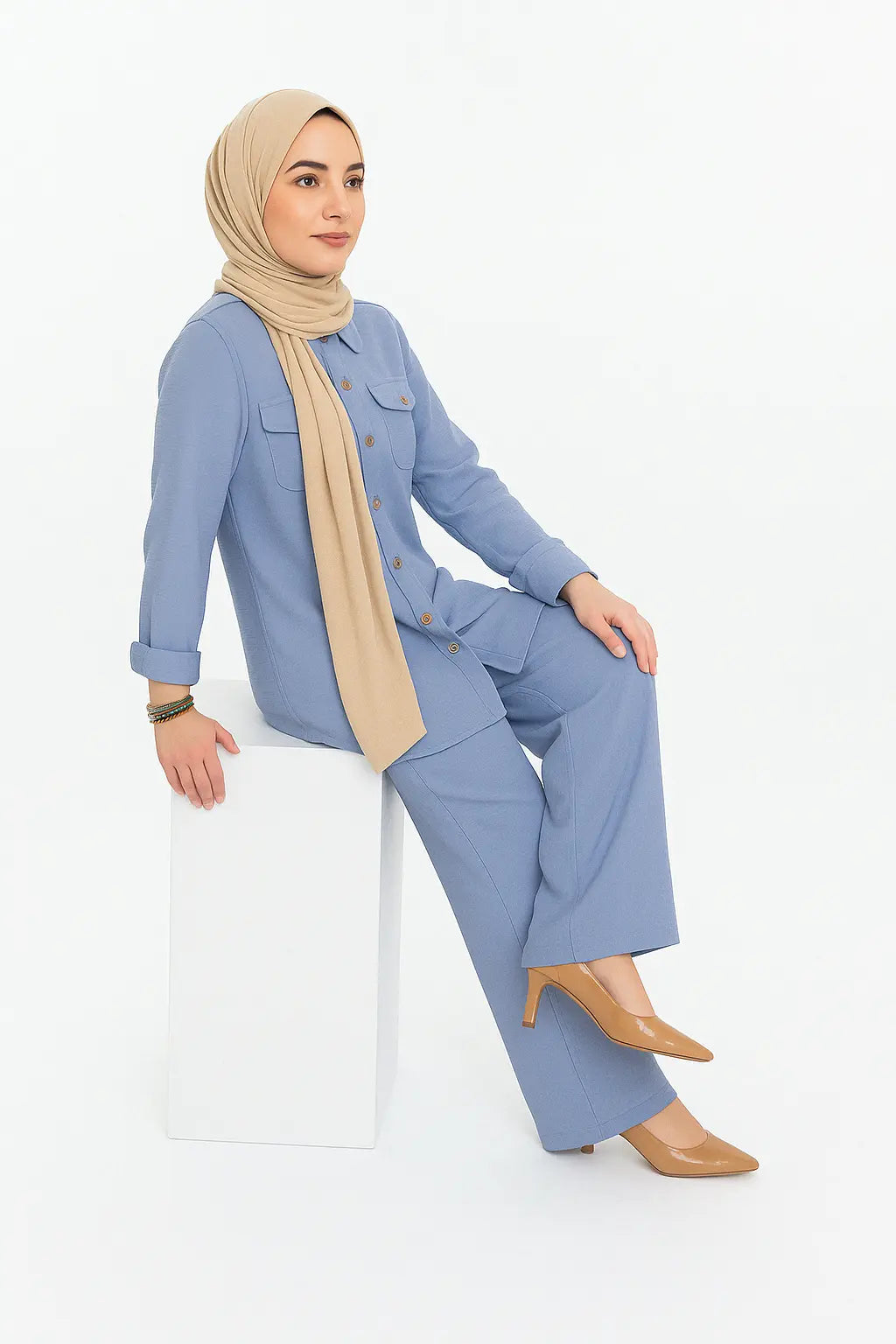 Linen Buttoned Co-ord Set – Summer Modest Outfit Zari Hijabeez