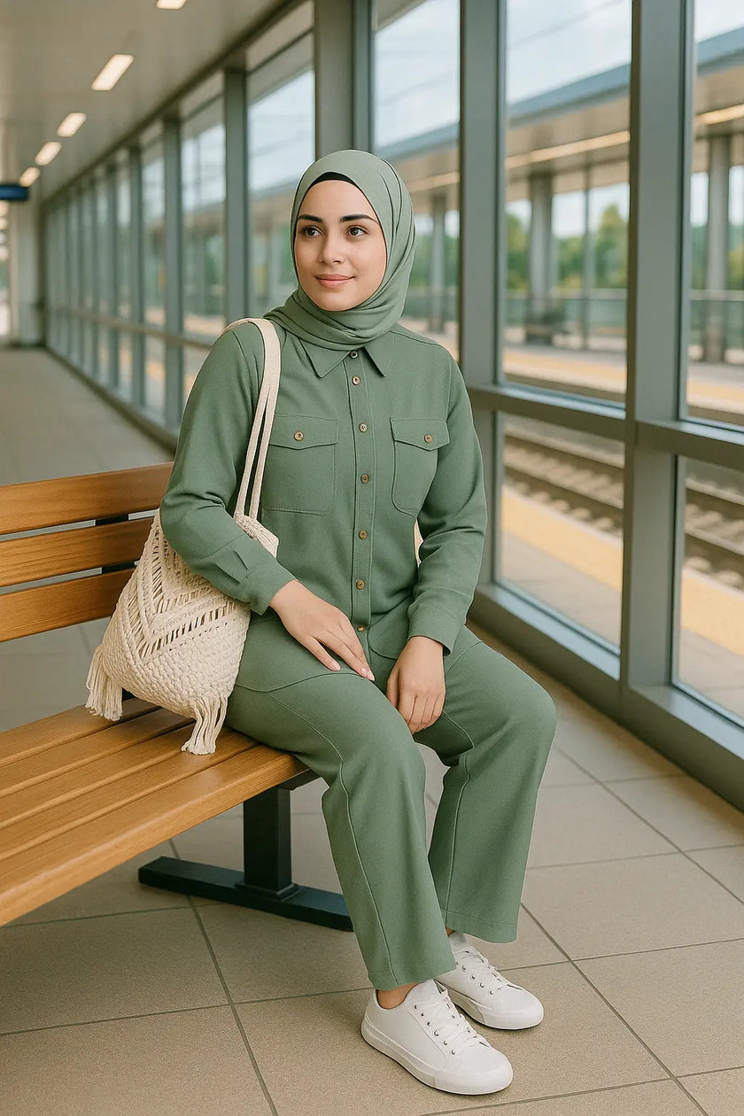 Linen Buttoned Co-ord Set – Summer Modest Outfit Zari Hijabeez