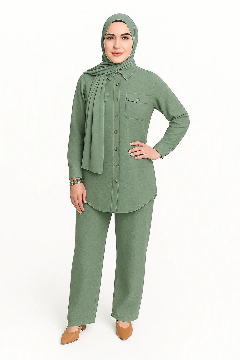 Linen Buttoned Co-ord Set – Summer Modest Outfit Zari Hijabeez