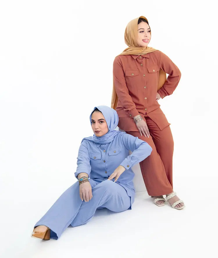 Green 2 PCS Trousers Pants and Shirt set, comfortable and stylish for summer office wear, available in four colors. | Blue Orange