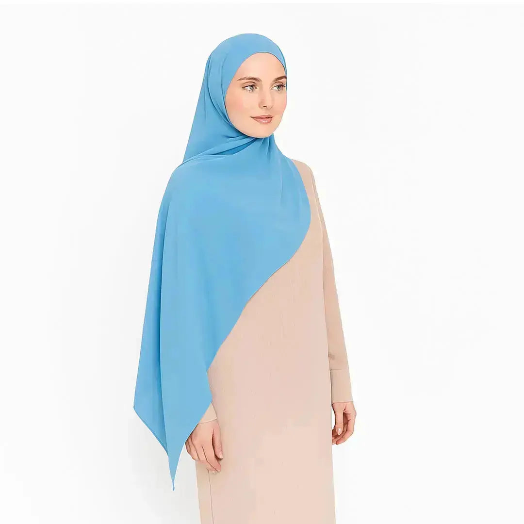 Elegant chiffon hijab in blue color, lightweight and modest
Blue chiffon hijab with soft drape and breathable fabric
Stylish blue hijab for everyday wear and occasions | Classic Blue