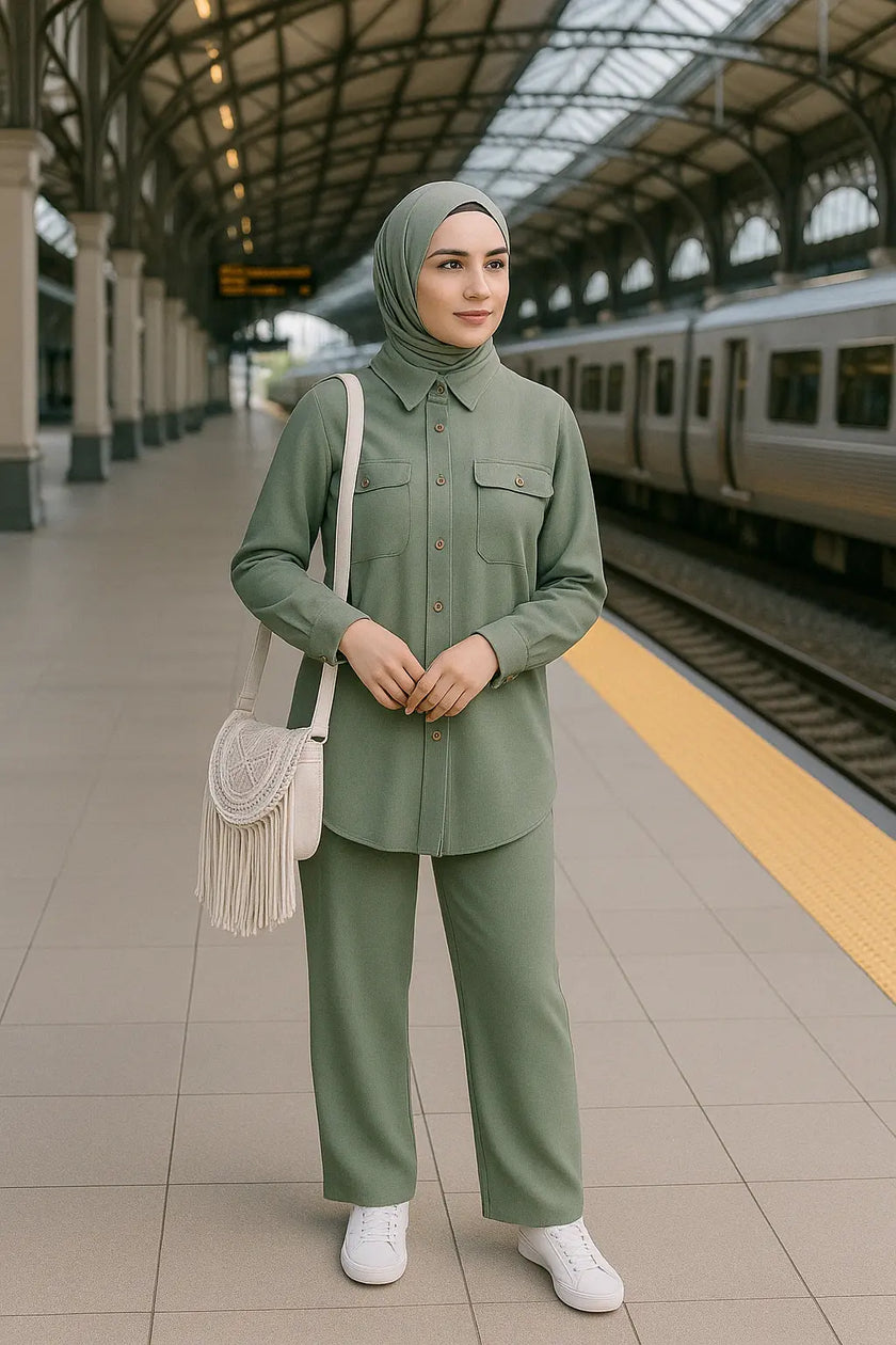 Linen Buttoned Co-ord Set – Summer Modest Outfit Zari Hijabeez