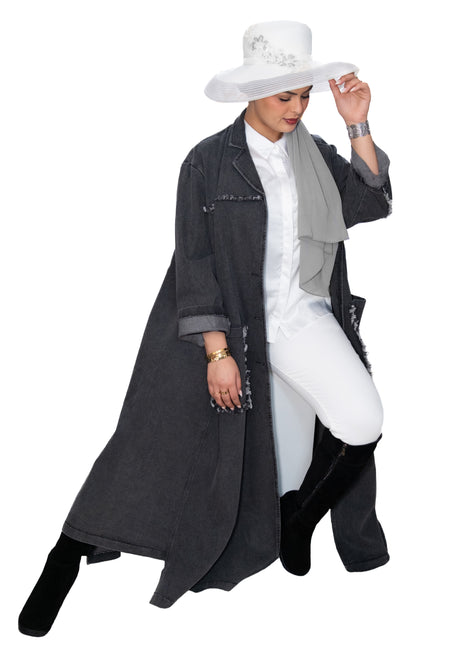 Women's Denim Long Trench Coat- Vintage Loose Fit