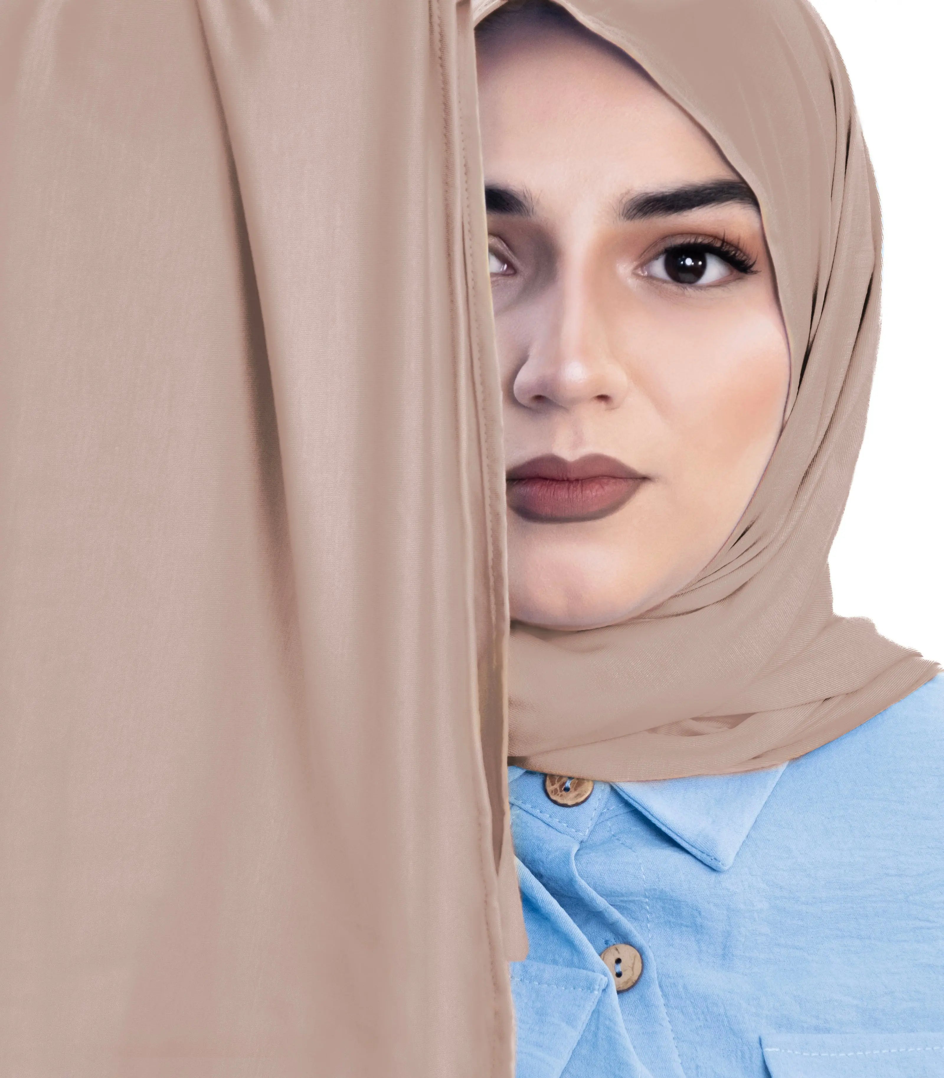 Bamboo jersey hijab, lightweight and breathable, made from eco-friendly bamboo and spandex blend. Perfect for modest fashion styling | Camel Beige