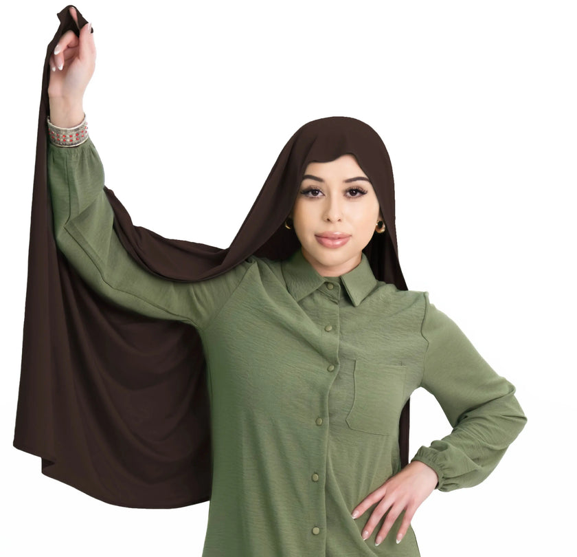 Bamboo jersey hijab, lightweight and breathable, made from eco-friendly bamboo and spandex blend. Perfect for modest fashion styling | Mocha Brown