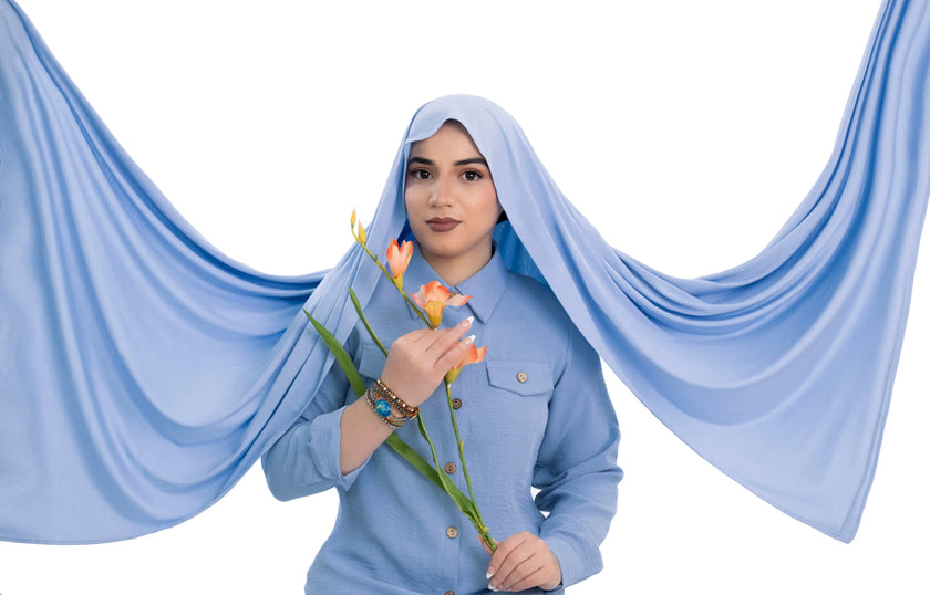Bamboo jersey hijab, lightweight and breathable, made from eco-friendly bamboo and spandex blend. Perfect for modest fashion styling | Sky Blue