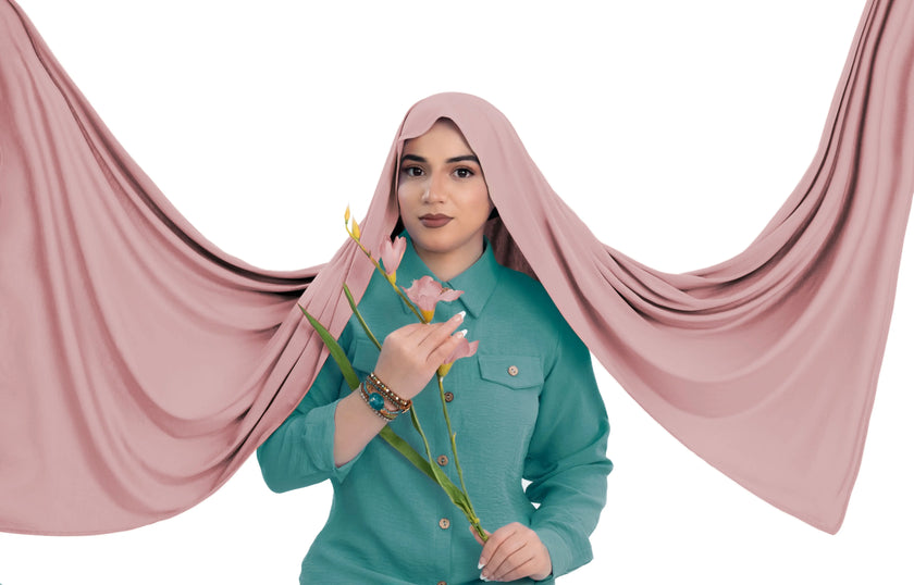 Bamboo jersey hijab, lightweight and breathable, made from eco-friendly bamboo and spandex blend. Perfect for modest fashion styling | Pink