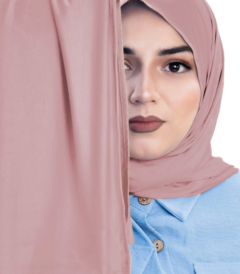 Bamboo jersey hijab, lightweight and breathable, made from eco-friendly bamboo and spandex blend. Perfect for modest fashion styling | Pink