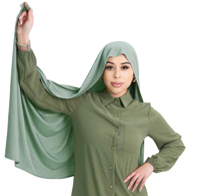 Bamboo jersey hijab, lightweight and breathable, made from eco-friendly bamboo and spandex blend. Perfect for modest fashion styling | Sage Green