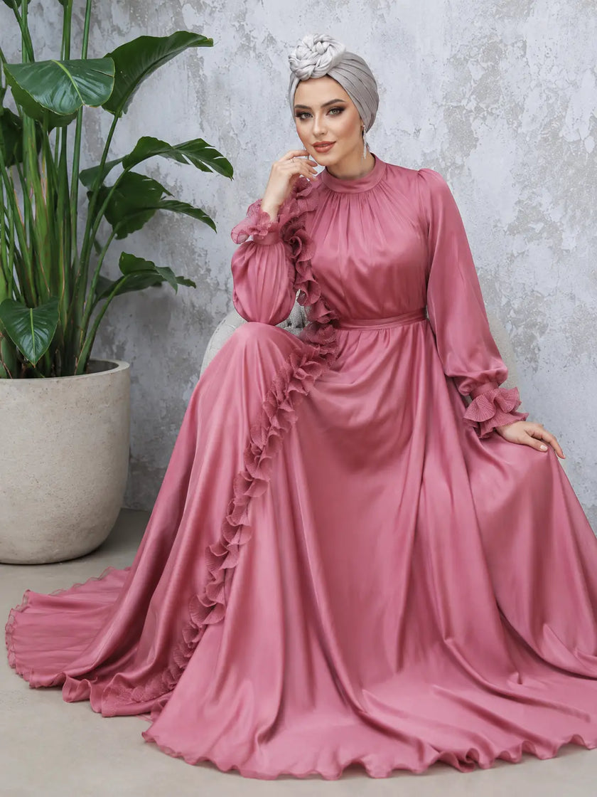 Elegant Ruffle Detail Modest Gown Zari Hijabeez