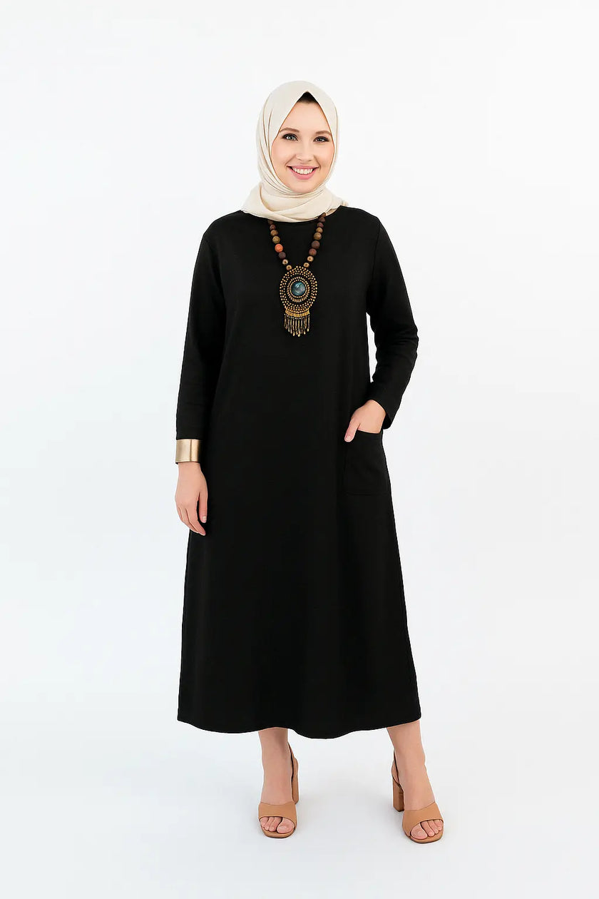 Mustard Long Shirt with Side Pocket in Soft Linen Fabric Zari Hijabeez