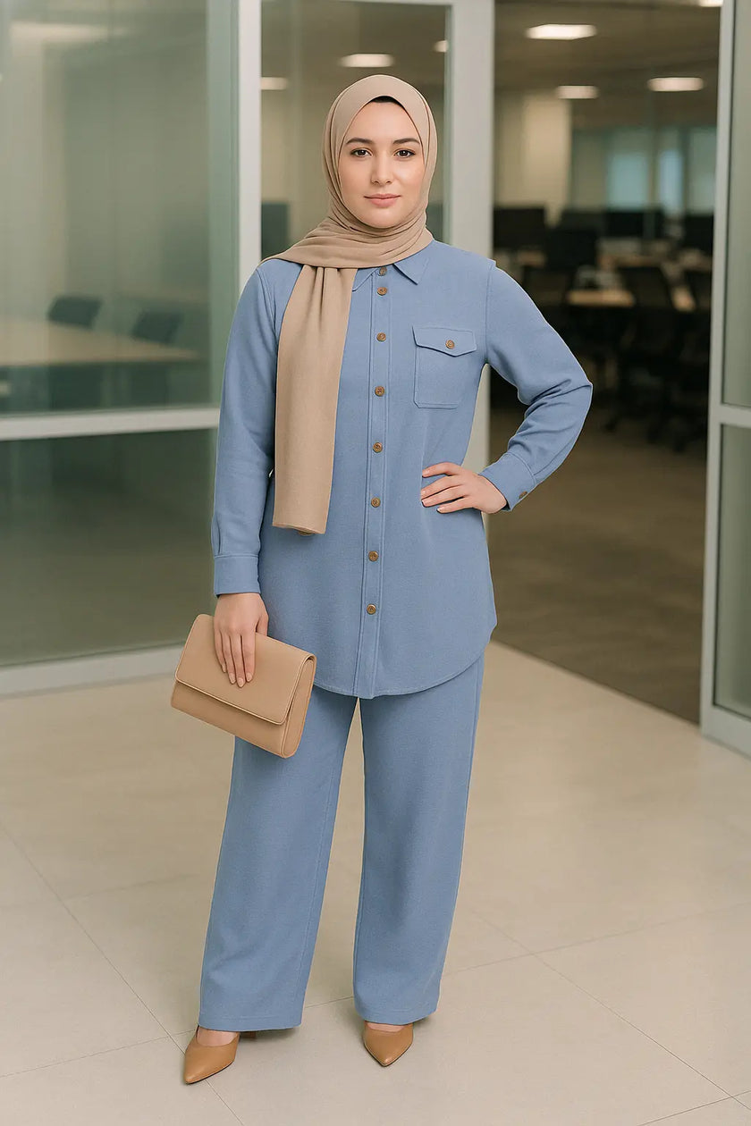 Linen Buttoned Co-ord Set – Summer Modest Outfit Zari Hijabeez