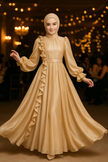 Elegant Ruffle Detail Modest Gown