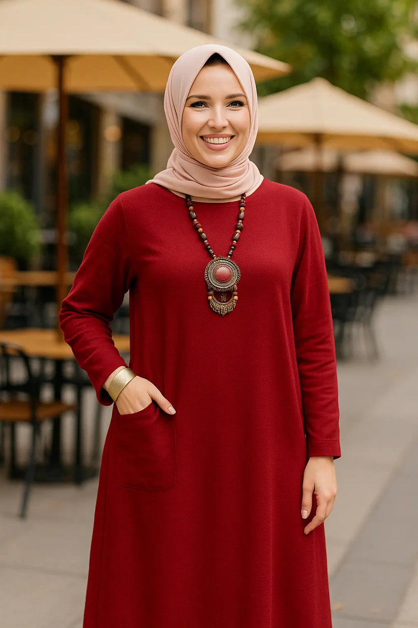 Mustard Long Shirt with Side Pocket in Soft Linen Fabric Zari Hijabeez