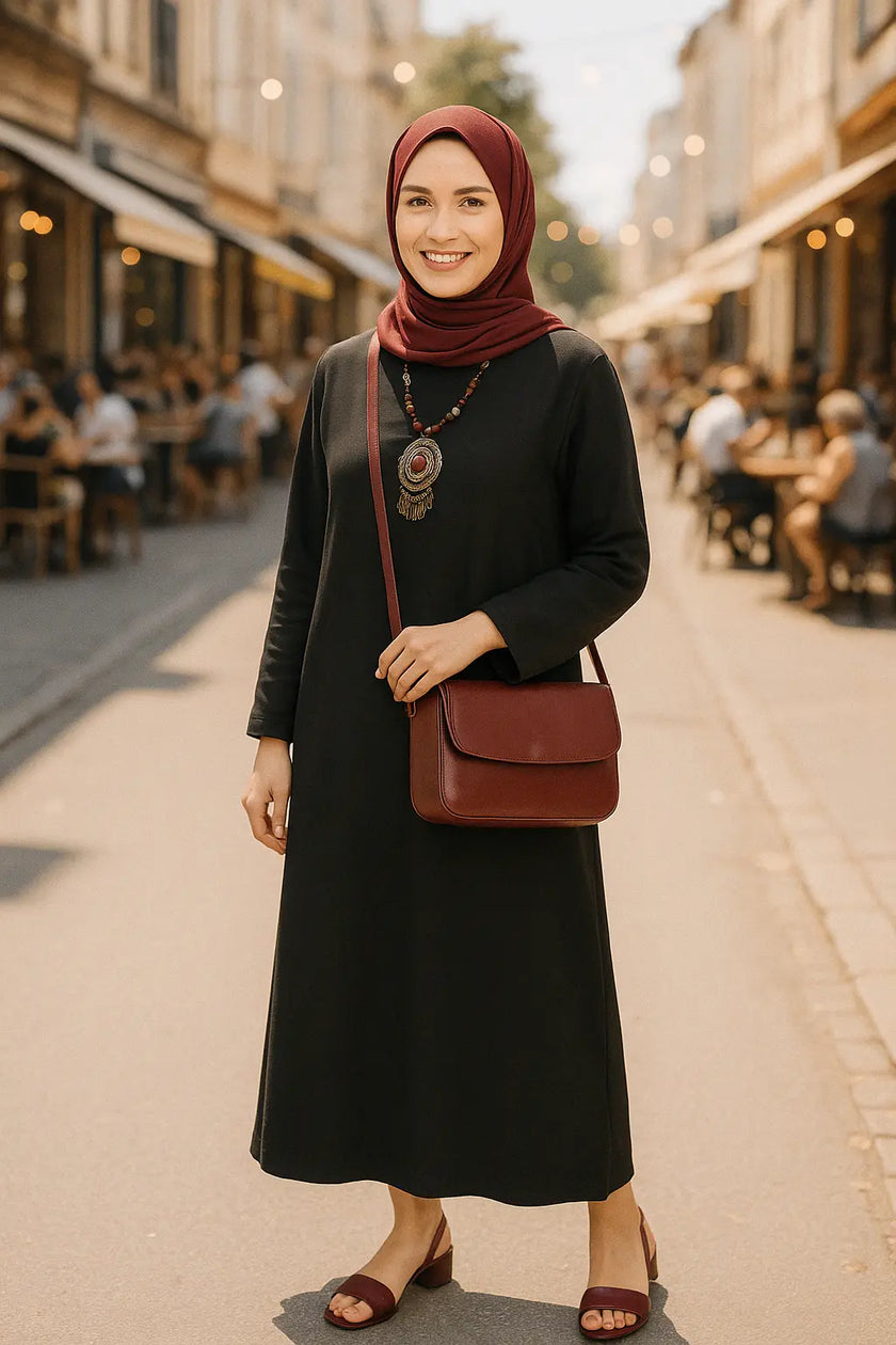 Mustard Long Shirt with Side Pocket in Soft Linen Fabric Zari Hijabeez