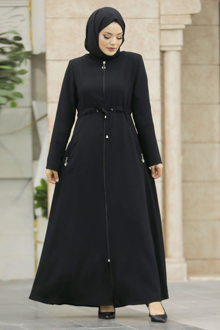 Modest Full Zipper Abaya with Side Pockets – Wrinkle-Free Design