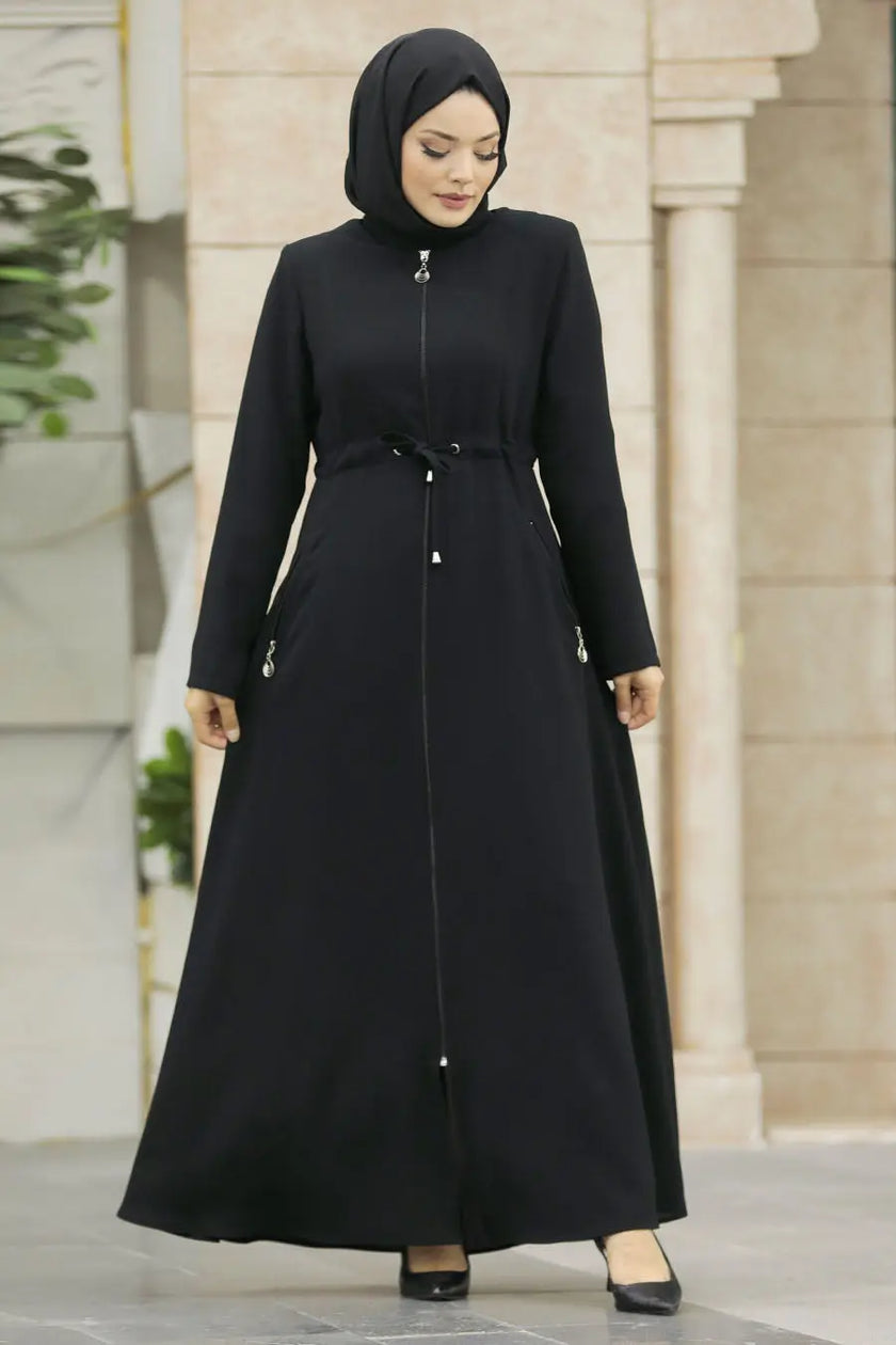 Modest Full Zipper Abaya with Side Pockets – Wrinkle-Free Design Zari Hijabeez