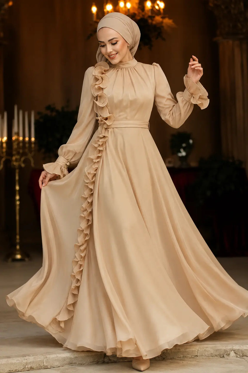 Elegant Ruffle Detail Modest Gown Zari Hijabeez