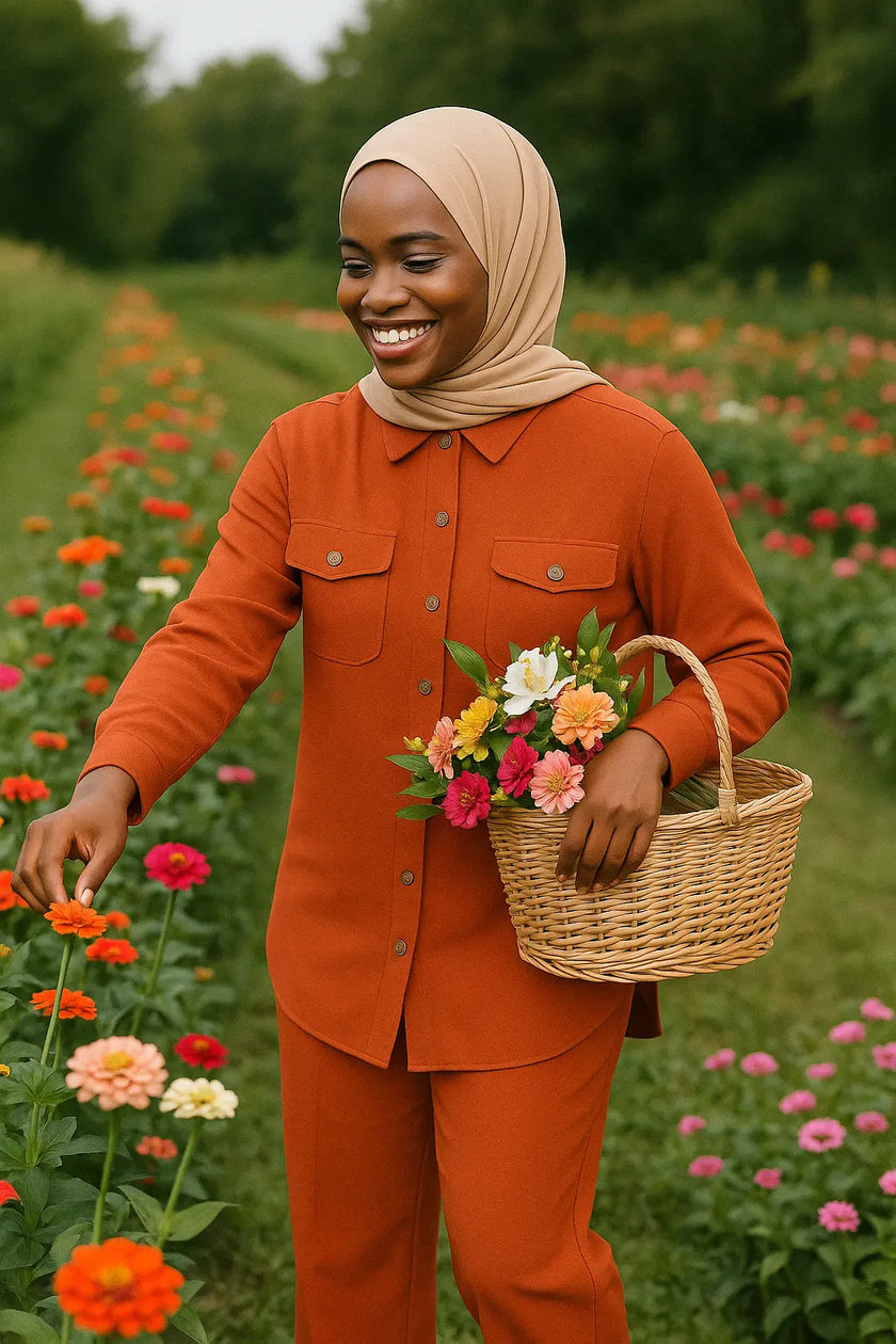 Linen Buttoned Co-ord Set – Summer Modest Outfit Zari Hijabeez
