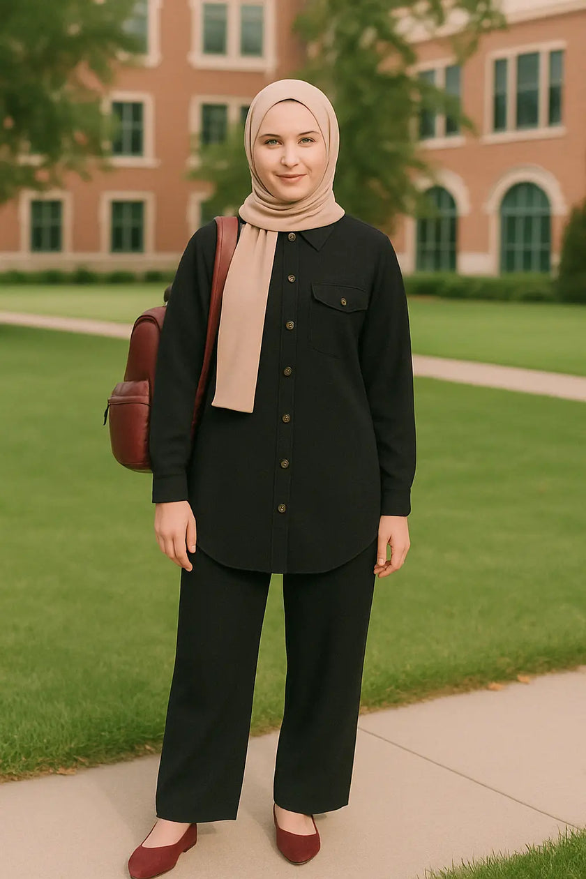 Linen Buttoned Co-ord Set – Summer Modest Outfit Zari Hijabeez