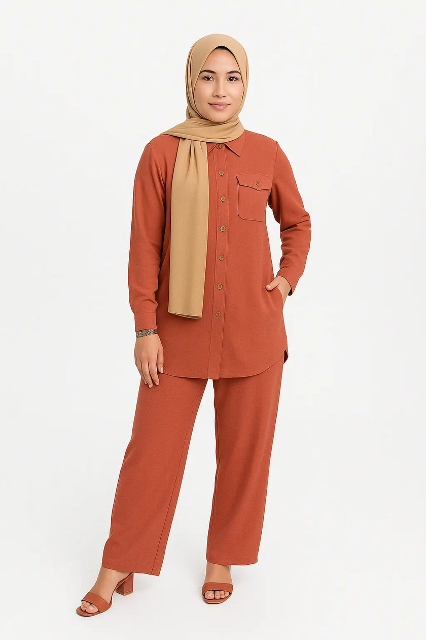 Linen Buttoned Co-ord Set – Summer Modest Outfit Zari Hijabeez
