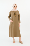 Mustard Long Shirt with Side Pocket in Soft Linen Fabric