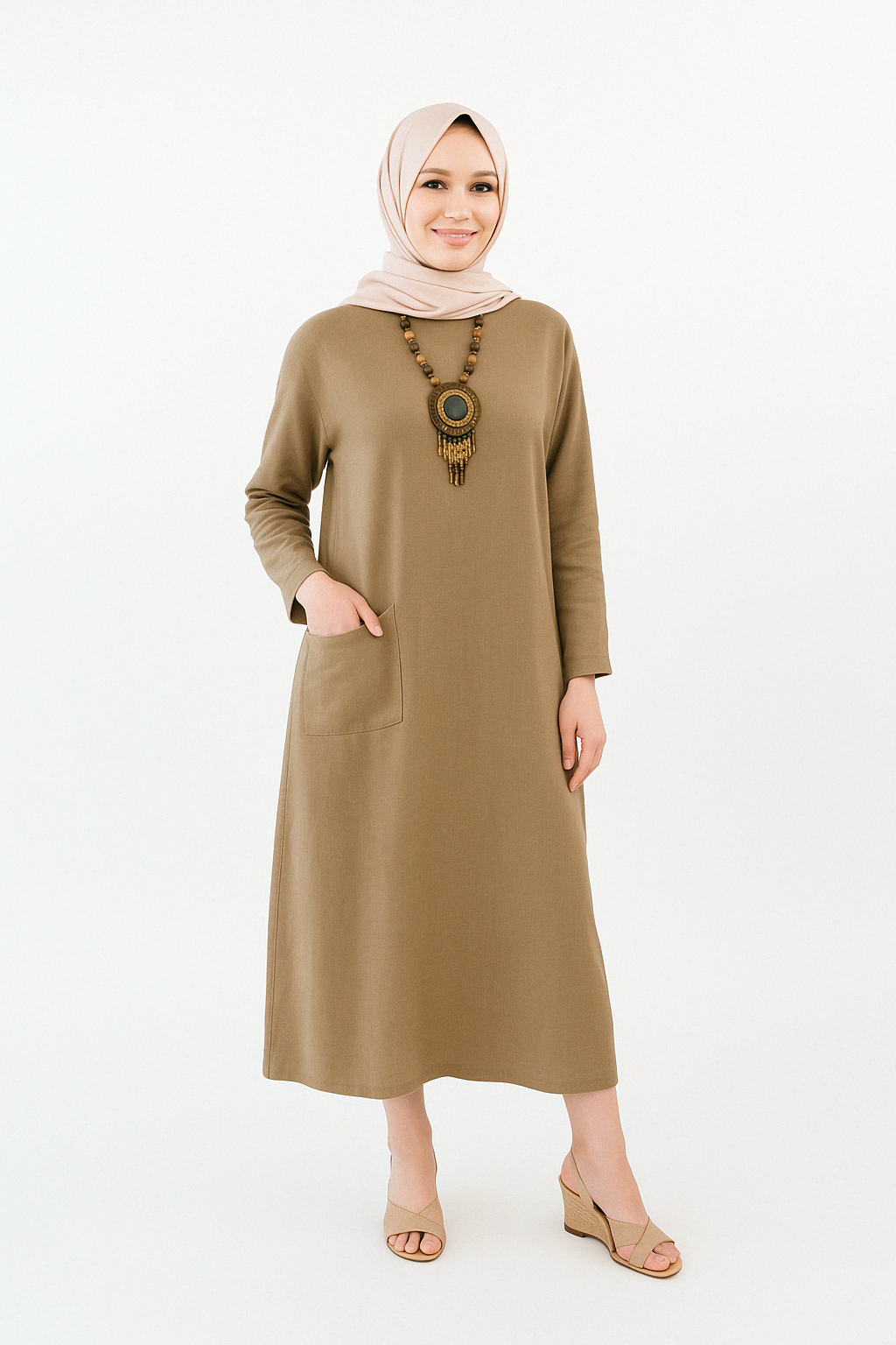 Mustard Long Shirt with Side Pocket in Soft Linen Fabric