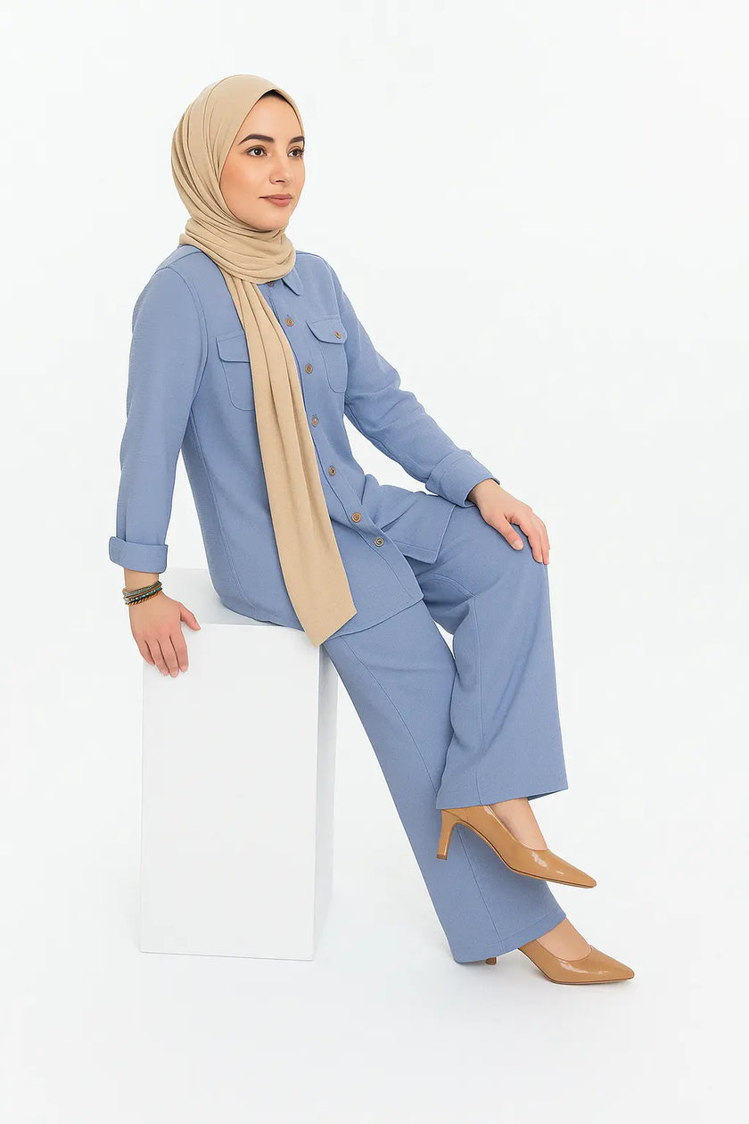 Linen Buttoned Co-ord Set – Summer Modest Outfit Zari Hijabeez