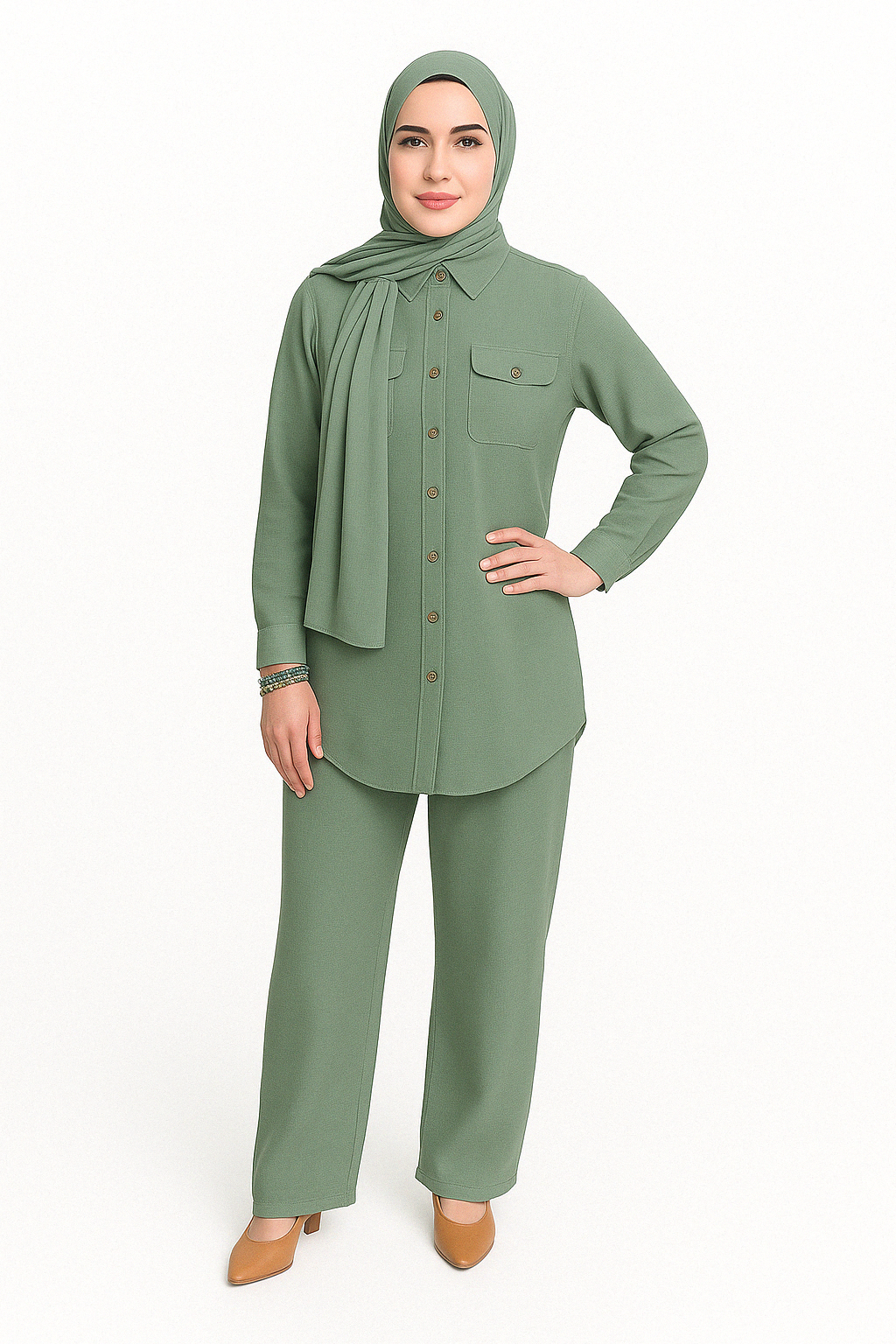 Linen Buttoned Co-ord Set – Summer Modest Outfit