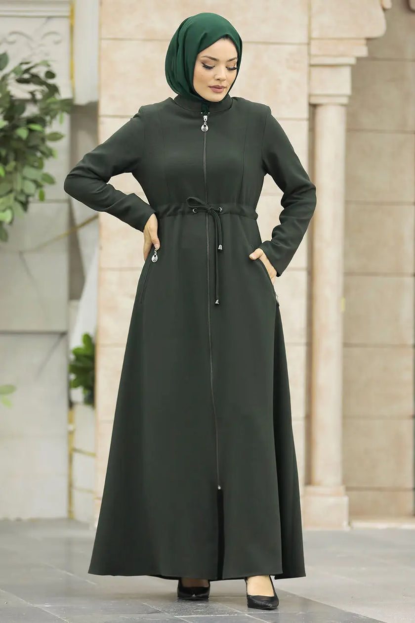 Modest Full Zipper Abaya with Side Pockets – Wrinkle-Free Design Zari Hijabeez