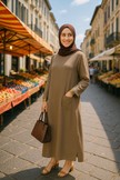 Mustard Long Shirt with Side Pocket in Soft Linen Fabric