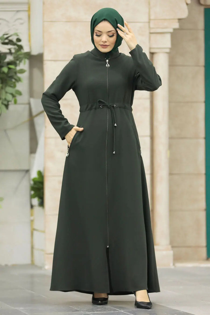 Modest Full Zipper Abaya with Side Pockets – Wrinkle-Free Design Zari Hijabeez