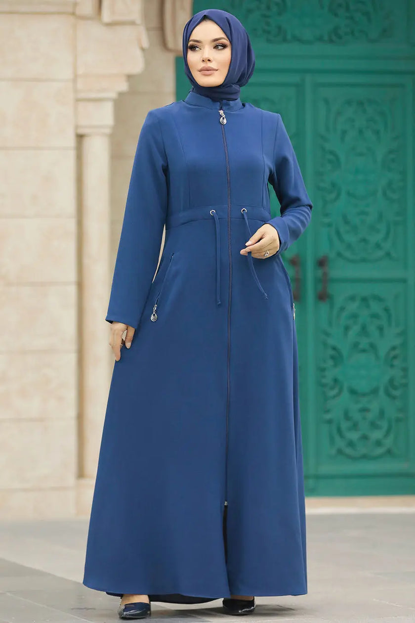 Modest Full Zipper Abaya with Side Pockets – Wrinkle-Free Design Zari Hijabeez