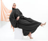 Soft silk stylish abaya featuring bow sleeves, crafted for comfort and sophistication | Black