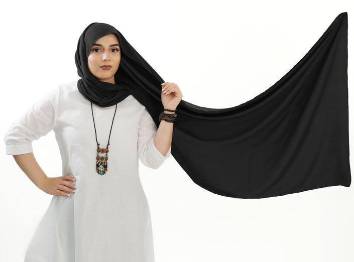 Premium soft silk long hijab, offering unparalleled elegance and luxury for your outfit | Black