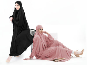 Soft One-Piece Full-Length Hijab Long Abaya with lace sleeves and elastic cuffs, designed for modest wear | Black