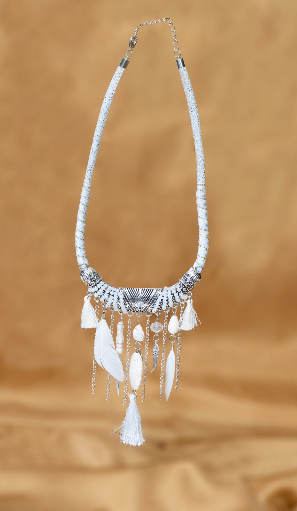 White Boho Necklace, bohemian-style necklace