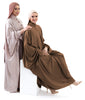 Soft silk stylish abaya featuring bow sleeves, crafted for comfort and sophistication | Brown Pink