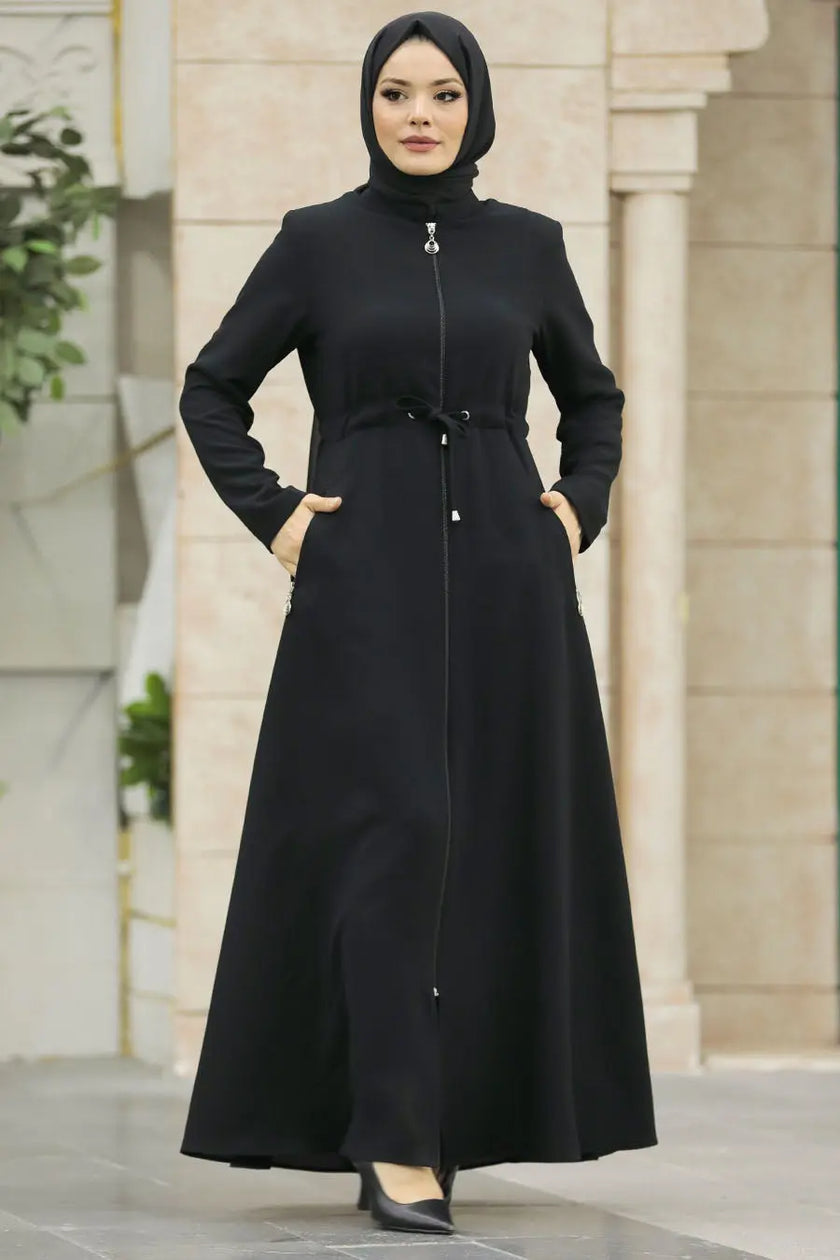 Modest Full Zipper Abaya with Side Pockets – Wrinkle-Free Design Zari Hijabeez