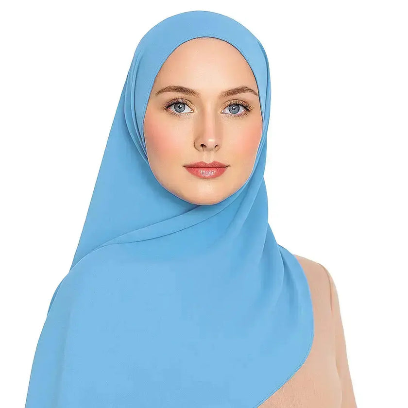 Elegant chiffon hijab in blue color, lightweight and modest
Blue chiffon hijab with soft drape and breathable fabric
Stylish blue hijab for everyday wear and occasions | Classic Blue