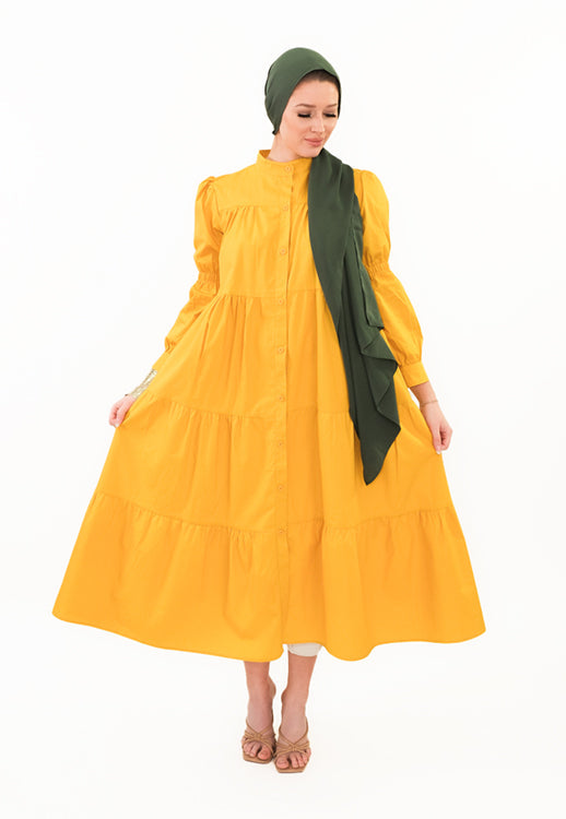 Cotton long dress for summer, breathable and lightweight for warm weather | Yellow