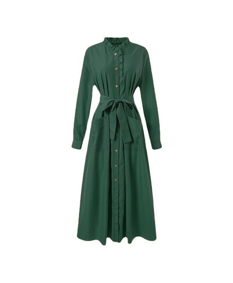 Green Cotton Long Coat Abaya for Summer | Green