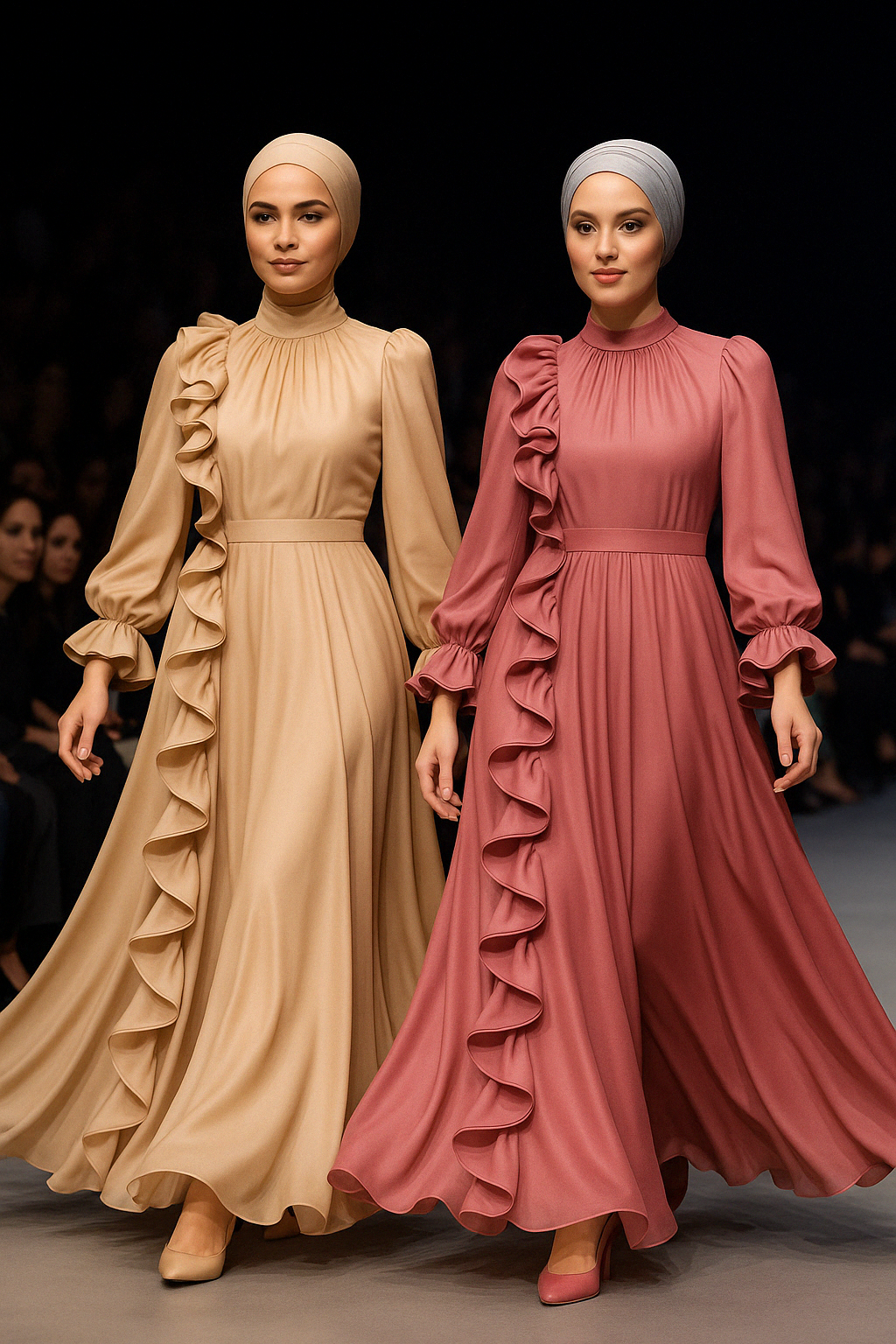 Elegant Ruffle Detail Modest Gown