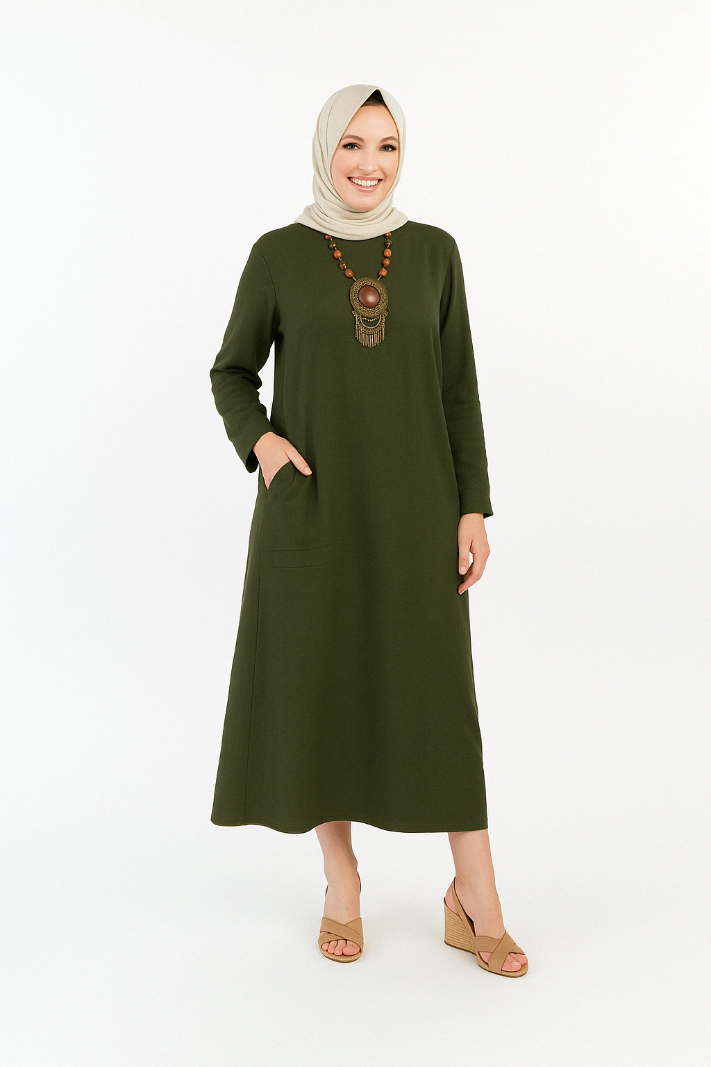 Mustard Long Shirt with Side Pocket in Soft Linen Fabric
