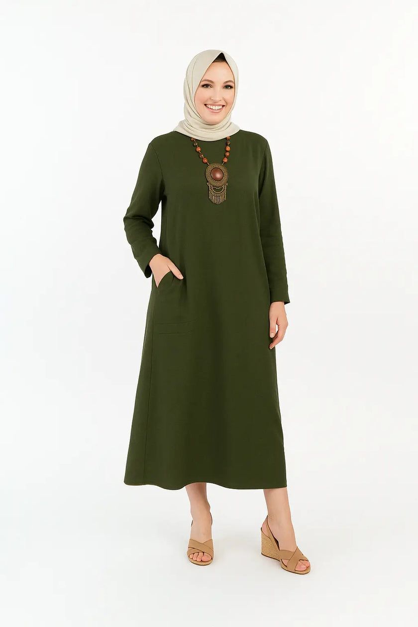 Mustard Long Shirt with Side Pocket in Soft Linen Fabric Zari Hijabeez