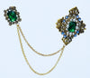 Antique rhinestone dual-sided brooch pin with chain for hijabs, adorned with sparkling rhinestones.