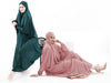 Soft One-Piece Full-Length Hijab Long Abaya with lace sleeves and elastic cuffs, designed for modest wear | Green