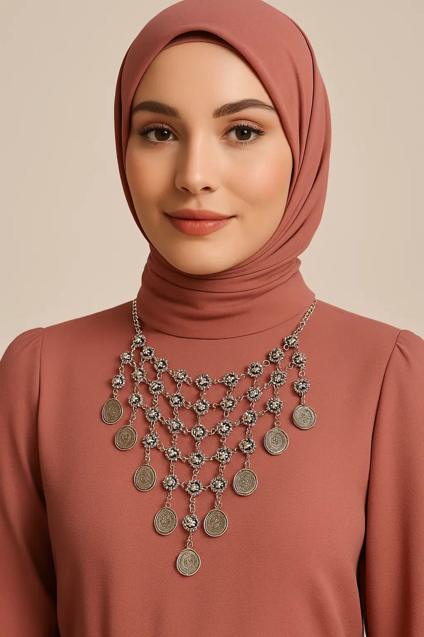 Silver Net Necklace Zari Hijabeez