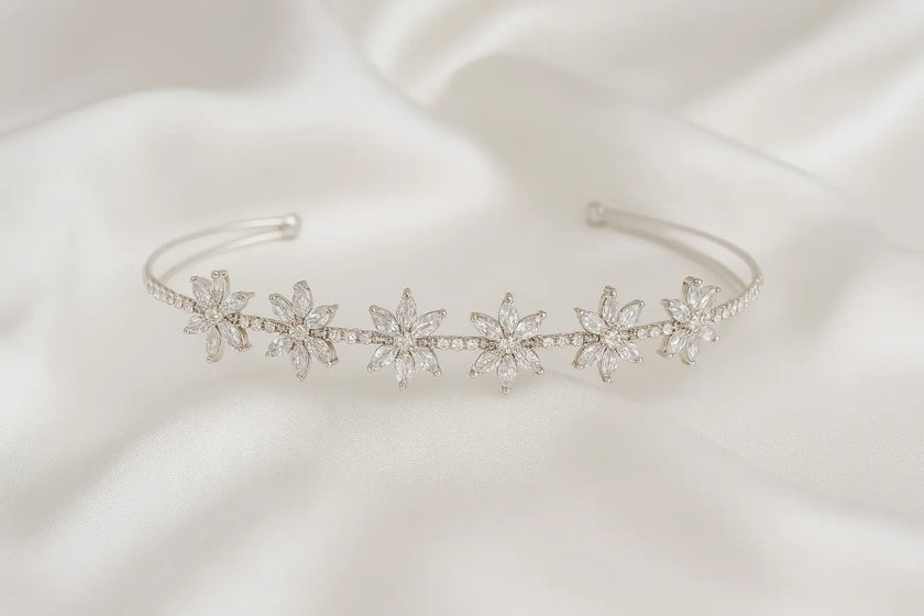 Luxury Crystal Floral Headband – Bridal & Formal Hairpiece Zari Hijabeez