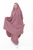 Two-piece abaya set featuring fitted sleeves and a skirt, offering elegance and versatility | Puce